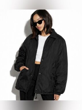 Tna Coaches Jacket Black Nylon Women Sz 3 Oversized Minimal Streetwear Aritzia
